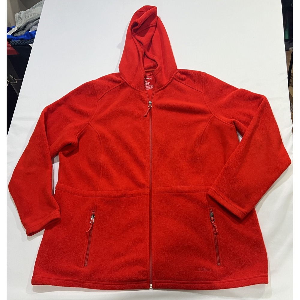 LL Bean Fleece Hoodie Jacket Womens 2X Red Outdoors Camping Hiking